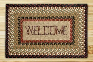 Alfombra de yute con parche estampado rectangular trenzado. 2 tallas. Alfombras de tierra. BIENVENIDO - Imagen 1 de 1