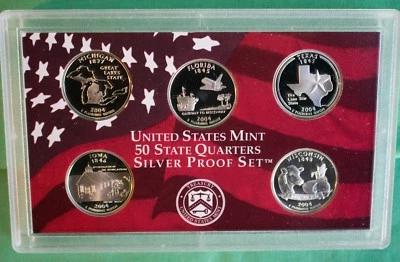 2004 S Proof State Quarter 90% Silver 5 Coin Statehood 25c Set ONLY NO PACKAGING - Image 1 of 2