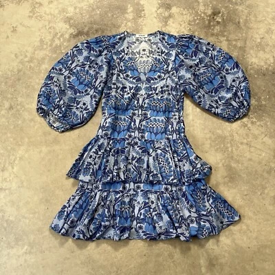 Sandro Eyana Dress Womens 2 Blue Tiered Ruffle V Neck Linen Blend sfpro02936 - Image 1 of 4