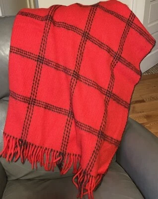 VTG Gunnvor Mandt Hand Woven Vradal Norway Wool Red/Black Tattersall Throw 80x46 - Image 1 of 4