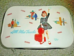 Little Miss Traveler Suitcase Cream Color Zips Handle Vinyl Doll Case Vintage - Picture 1 of 11