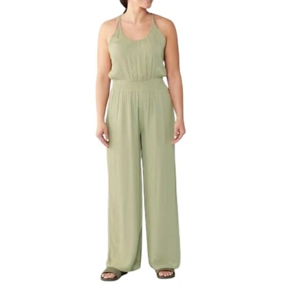 Macacão de natação Prana Fernie perna larga bolsos enrugados tiras verde agave M - Imagem 1 de 4