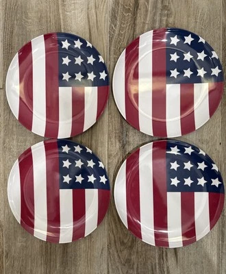 Pottery Barn Kids 4th of July Stars & Stripes Flag Melamine Plates Set Of 4 - Image 1 of 3