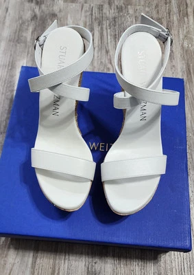 Sandalia de cuña Stuart Weitzman 5050 para mujer talla 10 cuero natural blanco  Foto 1 de 4