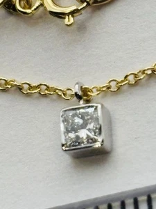 diamond necklace fine jewelry14k gold natural 15points princess cut bezel 16" - Picture 1 of 6