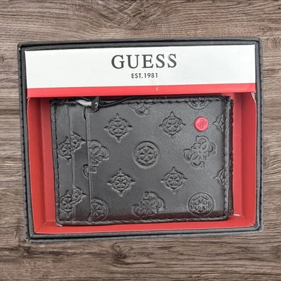 Guess Embossed Bifold Wallet Magnetic Front Pocket ID Holder In Gift Box NIB - Image 1 of 4