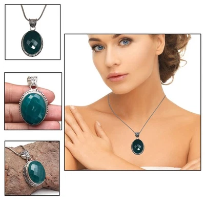 Colgante de plata unisex de piedras preciosas de ónix verde esmeralda para mujer de 1,75" Foto 1 de 4