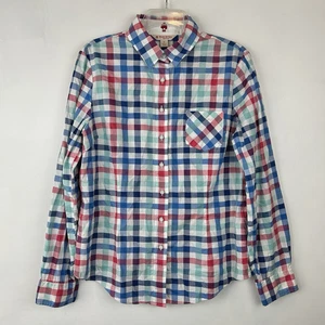 Brooks Brothers Red Fleece Shirt Womens Size 12 Blue White Plaid Button Up - Picture 1 of 8