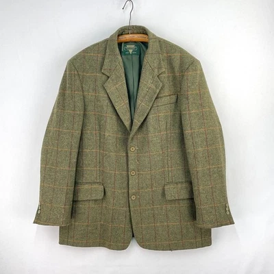 Bob Parratt Tweed Hacking Jacket Mens 48 Green Check Shooting Hunting Blazer - Image 1 of 4