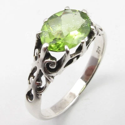 Offer Accepted 925 Solid Silver FACETED GREEN PERIDOT Cage Setting Ring Any Size - Image 1 of 3