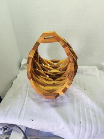 Mid Century Wood Geometric Block Art Basket Handmade- Multipurpose Cover
