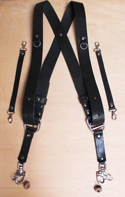 Dual Multi Camera Black Leather Harness Shoulder Strap Made By Hand in England - Image 1 of 4