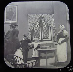 Glass Magic Lantern Slide THE THATCHED COTTAGE 31 C1890 VICTORIAN TALE PEOPLE