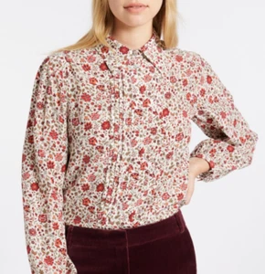 REALLY WILD Liberty Print Silk Pintuck Blouse Floral Red Sage UK8 RRP£295 - Picture 1 of 17