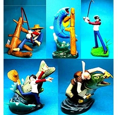 Conjunto de 5 bonecos Tsurikichi Sanpei Sampei The Boy Epoch Fish Boy Gashapon - Imagem 1 de 3