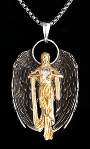 Gold Silver Angel Zircon Diamond Necklace Guardian Fantasy Heaven Magical Old UK - Picture 1 of 18
