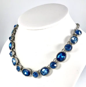 Vintage MONET Silver Tone Blue Crystal Necklace 16" - Picture 1 of 4