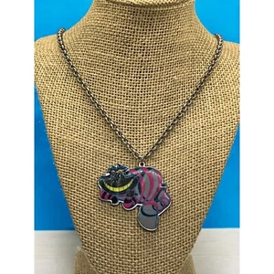 Disney Cheshire Cat Pendant Necklace Silver Tone Neon Colors Adjustable 22.5" - Picture 1 of 3