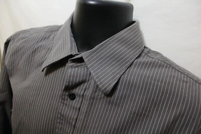Camisa de vestir Express de corte moderno para hombre L/S gris a rayas talla L 16 16 1/2 100 % algodón Foto 1 de 4