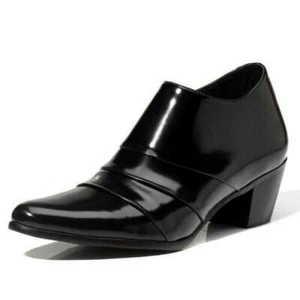 Men's Loafers Mid High Cuban Heel Wedding Zipper Casual Bussiness Leather Shoes - Picture 1 of 12