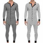 Herren Gestreift Langarm Pyjama Einteiler Overall Jumpsuit Schlafanzug