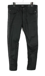 REPLAY Arott Jeans Men's W33/L32 Coated Wax Look Trim Slim Fit Black Button Fly - Picture 1 of 8