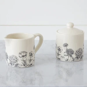 Black and White Botanical Cream and Sugar Containers - Picture 1 of 1