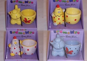 Bird on a wire Cat and Chicken eggcups - various colours - Picture 1 of 5