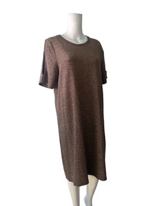 Next Shift Dress Size 16 Womens EU44 Bronze Brown Sparkly Open Sleeve Stretch - Picture 1 of 11