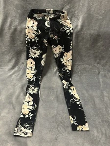Women’s black and pink flower rose leggings size XS - Picture 1 of 3