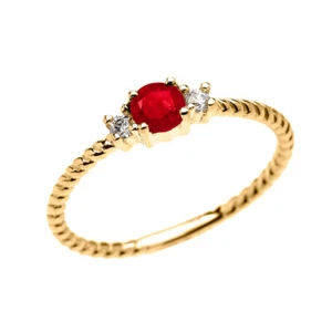 Solitaire Genuine Ruby & White Topaz Stackable Ring In Gold (Yellow/Rose/White) - Picture 1 of 3