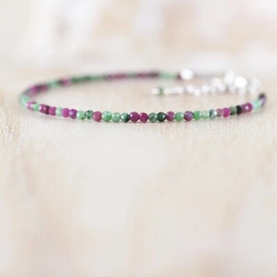 Natural Ruby Zoisite Beads Bracelet In 925 sterling Silver Clasp 7" - Image 1 of 3