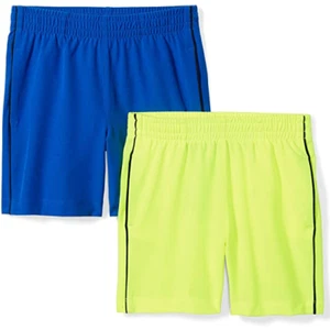 Spotted Zebra Boys Small S Athletic Shorts Active Stretch Neon Yellow Blue Kids - Picture 1 of 2