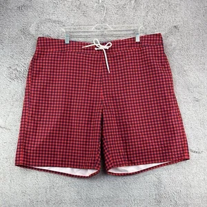St John’s Bay Swim Shorts Red Navy Gingham 11" Inseam Men's Size 2XL Stretch - Picture 1 of 3