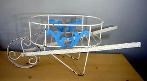 27" Wrought Iron Wheel barrow Metal Garden Plant Stand Outdoor Décor Vintage  - Picture 1 of 6