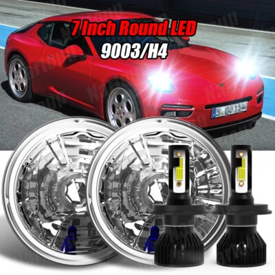 Fit Porsche 911 912 914 924 928 944 Pair 7" LED Headlights Hi/Low Beam Round DRL Foto 1 de 4