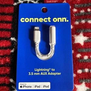 onn Lightning to 3.5mm AUX Adapter - White - for Apple iPhone, iPad, iPod.  - Picture 1 of 2