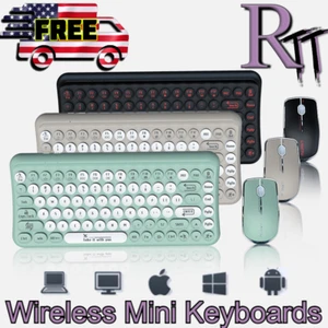 Mini 2.4G Wireless Retro Keyboard and Mouse Combo Round Keys Computer Laptop Mac - Picture 1 of 35