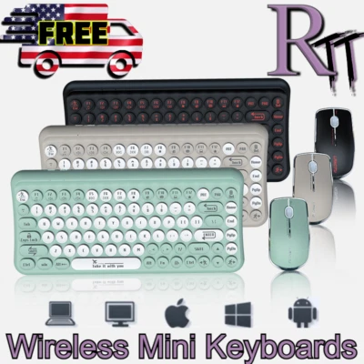 Mini 2.4G Wireless Retro Keyboard and Mouse Combo Round Keys Computer Laptop Mac - Image 1 of 4