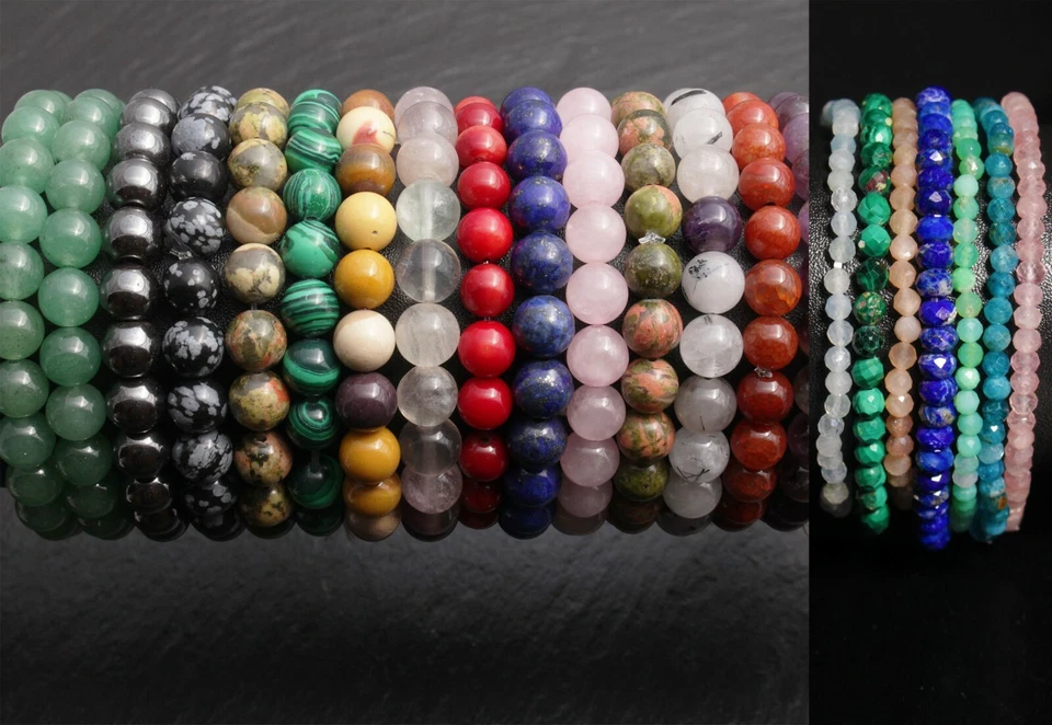 Edelstein Kugel Armband A-H bis 8 mm Stretch Armbänder in 3 Längen Steinschatz - Bild 1 von 1