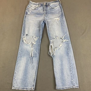 American Eagle Jeans Damen 4 kurz blau Low Rise Baggy Destroyed helle Waschung - Bild 1 von 16