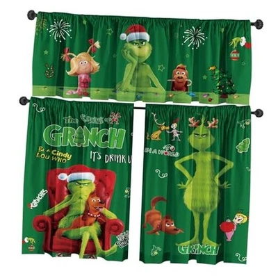  Набор рождественских занавесок - зеленая причудливая праздничная сцена с  - Изображение 1 из 4