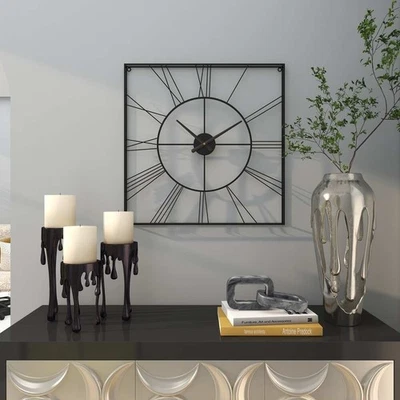 Reloj de Pared Grande Hierro Cuadrado Industrial Negro Gran Tamaño Moderno Glamour Romano No. 24" Foto 1 de 4