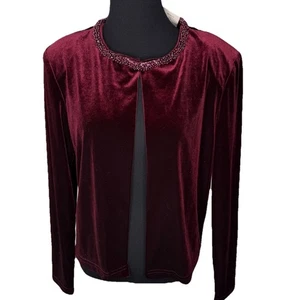 Cárdigan Coldwater Creek para mujer talla 12 cuello con cuentas borgoña rojo terciopelo EE. UU. NUEVO CON ETIQUETAS - Imagen 1 de 8