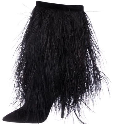 NUEVA Bota Yeti Saint Laurent Negra Terciopelo Pluma Media Pantorrilla Talla 39 (US 8-9) Foto 1 de 4