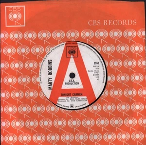 Marty Robbins Tonight Carmen 7" vinyl UK Cbs 1967 promo 2955 - Picture 1 of 4