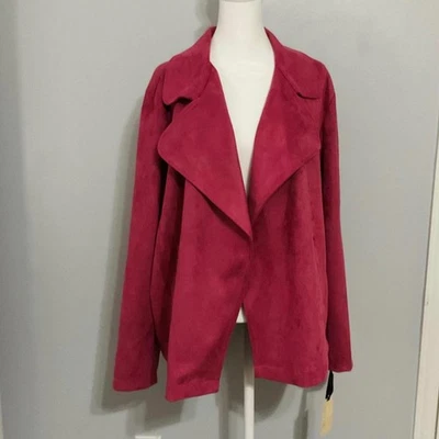 Emaline Woman 2X Dusty Rose Suede-Like Open Front Jacket - Image 1 of 4