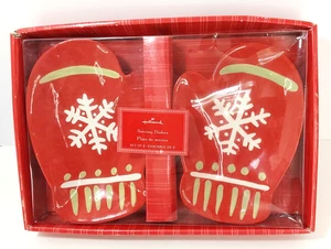 Hallmark Mittens Serving Dishes, Red with White Snowflakes, Used w/Orig. Box - Picture 1 of 11