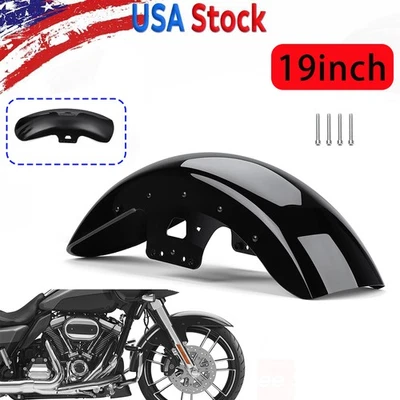 19''Vivid Black Front Fender For Harley Touring Street Road Glide King 2014-2025 Foto 1 de 4