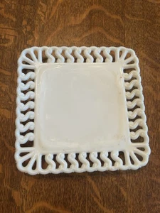 Vintage Westmoreland Glass Milk Glass Square Lace Reticulated Edge Plate 7 1/2” - Picture 1 of 1